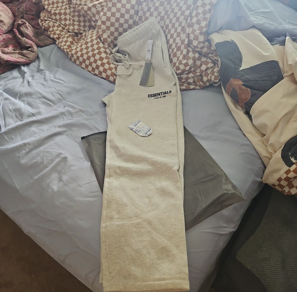 Essentials Light Oatmeal Drawstring Sweatpants - Picture 2 of 4